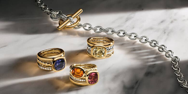 David Yurman Mercer rings and chain.